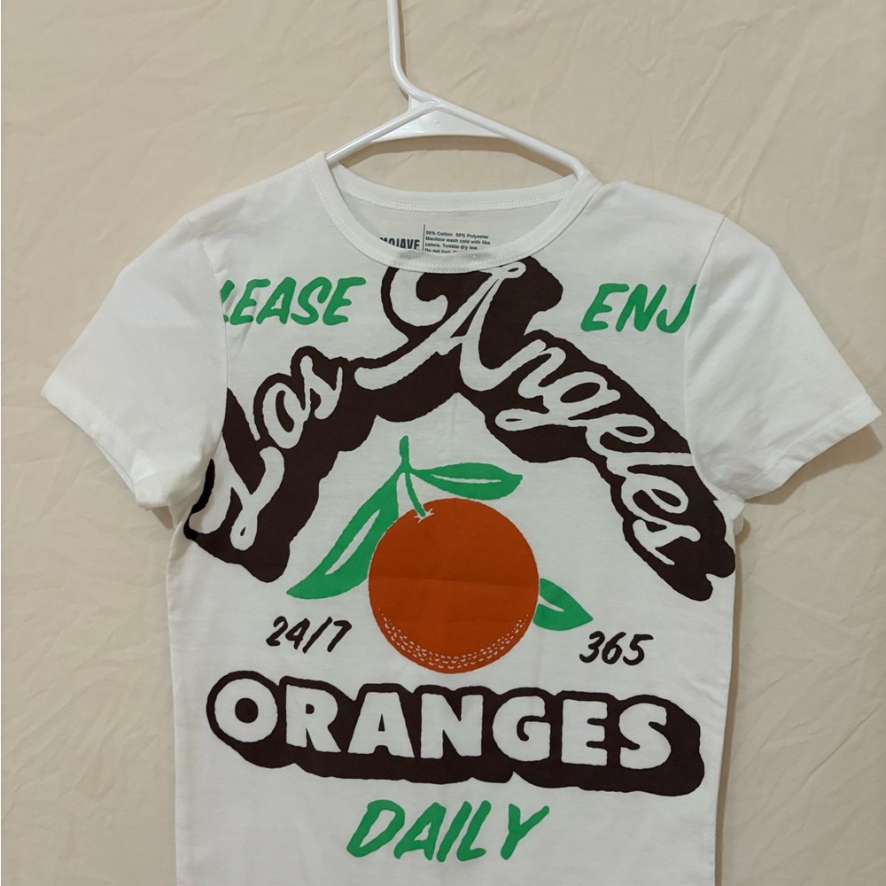 H&M White and Green Short Sleeve Tee with Vintage Graphic